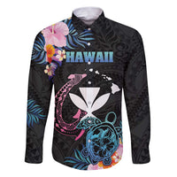 Personalised Hawaii Family Matching Puletasi and Hawaiian Shirt Kanaka Maoli With Fish Hook DT04 Dad's Shirt - Long Sleeve Black - Polynesian Pride