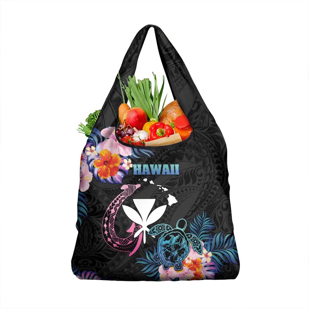 Hawaii Grocery Bag Kanaka Maoli With Fish Hook DT04 1-pack One Size Black - Polynesian Pride