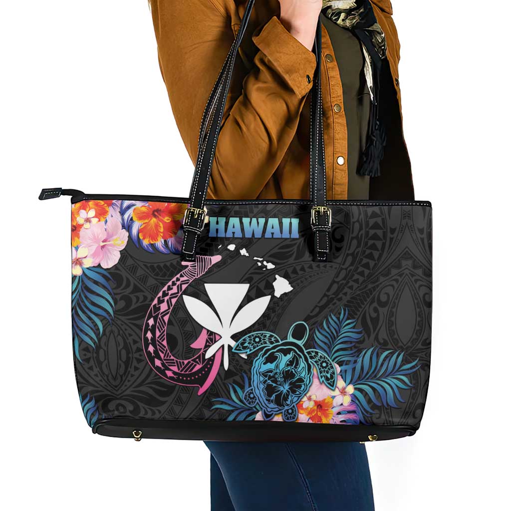 Hawaii Leather Tote Bag Kanaka Maoli With Fish Hook DT04 - Polynesian Pride
