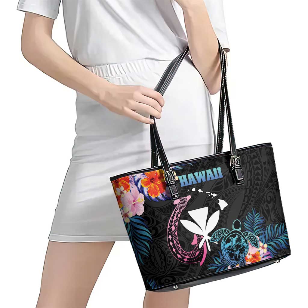 Hawaii Leather Tote Bag Kanaka Maoli With Fish Hook DT04 - Polynesian Pride