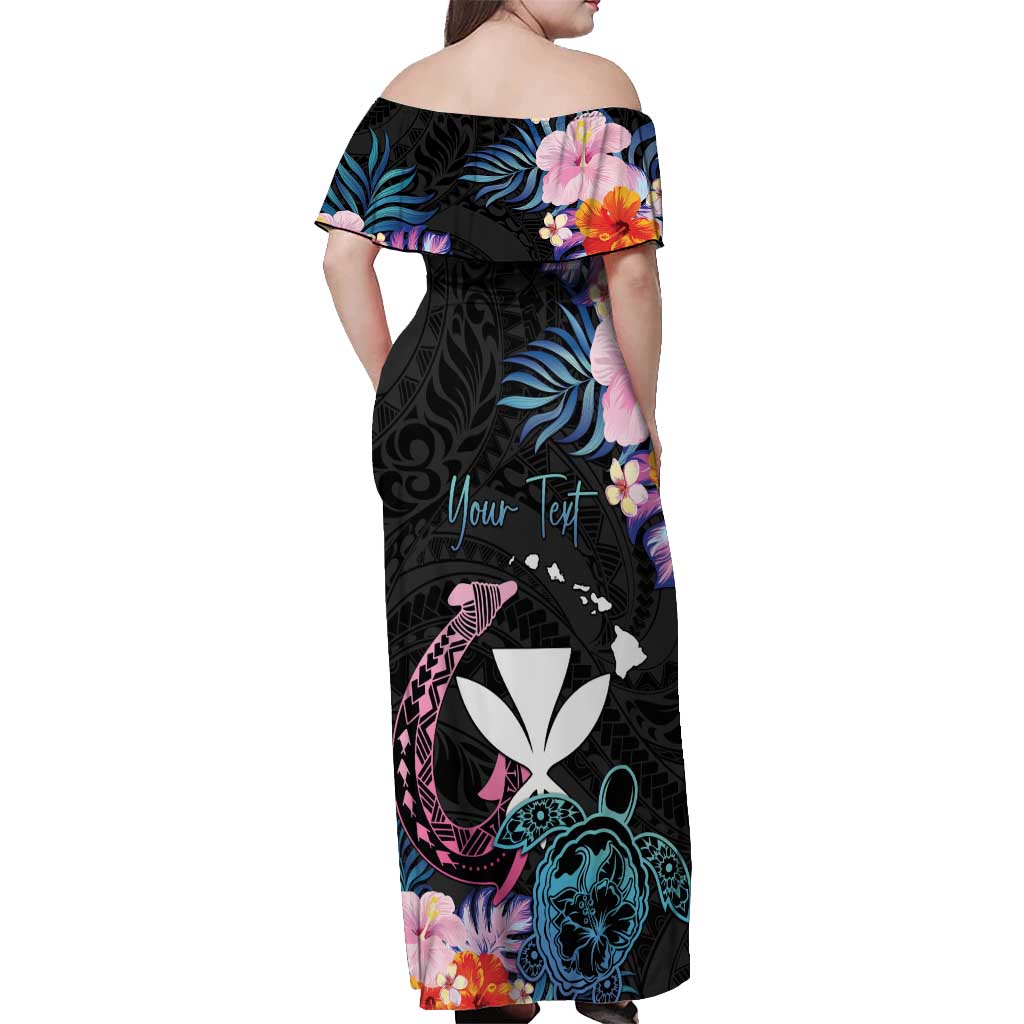 Personalised Hawaii Off Shoulder Maxi Dress Kanaka Maoli With Fish Hook