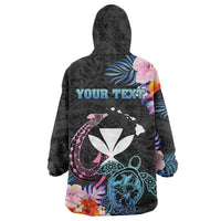 Personalised Hawaii Wearable Blanket Hoodie Kanaka Maoli With Fish Hook
