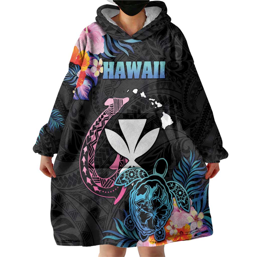 Personalised Hawaii Wearable Blanket Hoodie Kanaka Maoli With Fish Hook