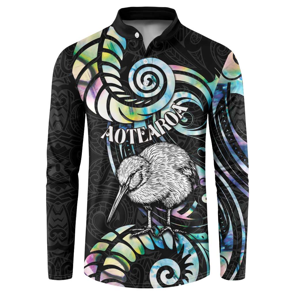 New Zealand Kiwi Bird Button Sweatshirt Silver Fern Koru Paua Shell