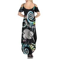 New Zealand Kiwi Bird Family Matching Summer Maxi Dress and Hawaiian Shirt Silver Fern Koru Paua Shell