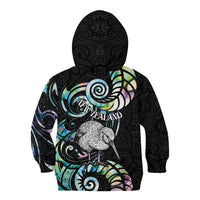 New Zealand Kiwi Bird Kid Hoodie Silver Fern Koru Paua Shell