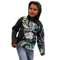 New Zealand Kiwi Bird Kid Hoodie Silver Fern Koru Paua Shell