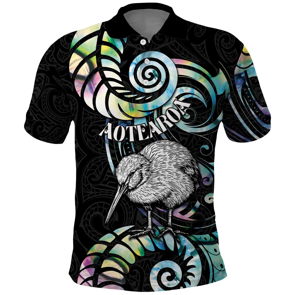 New Zealand Kiwi Bird Polo Shirt Silver Fern Koru Paua Shell