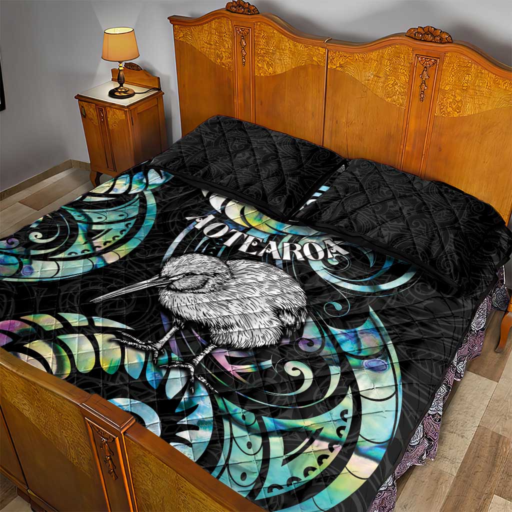 New Zealand Kiwi Bird Quilt Bed Set Silver Fern Koru Paua Shell