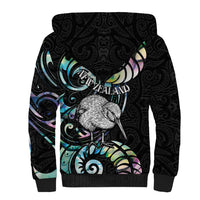 New Zealand Kiwi Bird Sherpa Hoodie Silver Fern Koru Paua Shell