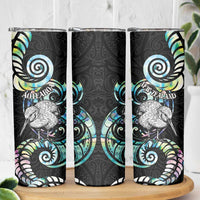 New Zealand Kiwi Bird Skinny Tumbler Silver Fern Koru Paua Shell DT04 - Polynesian Pride
