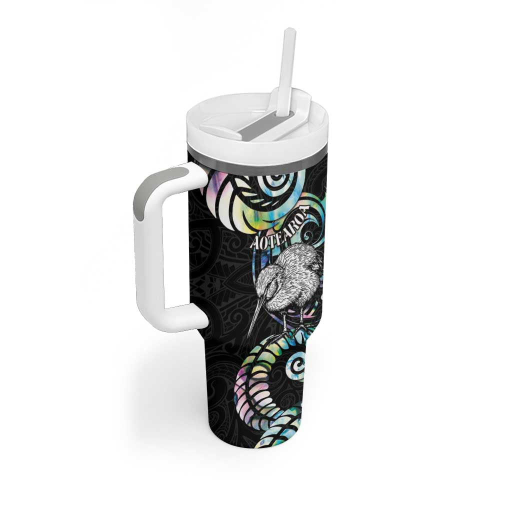 New Zealand Kiwi Bird Tumbler With Handle Silver Fern Koru Paua Shell