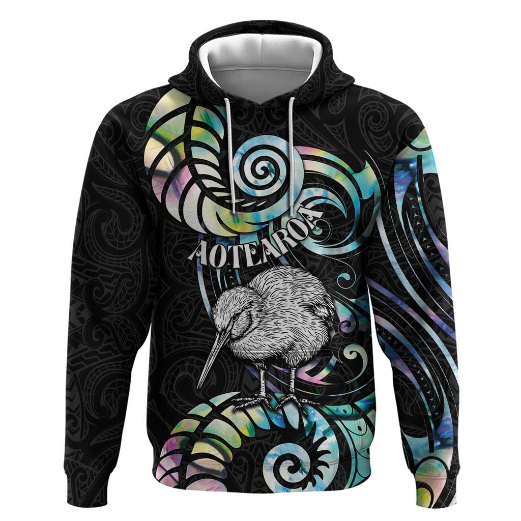 New Zealand Kiwi Bird Zip Hoodie Silver Fern Koru Paua Shell