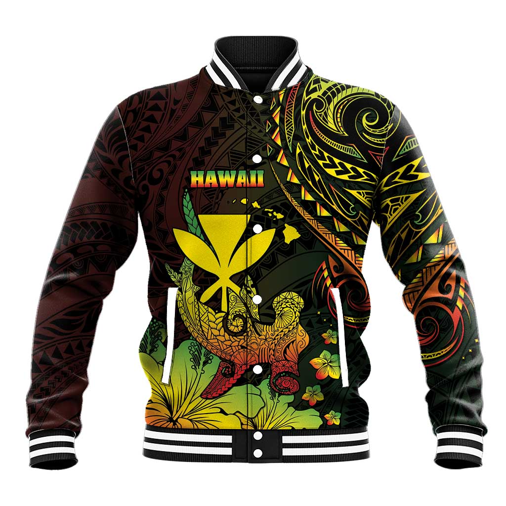 Personalised Hawaii Baseball Jacket Kanaka Maoli With Hammerhead Shark DT04 Unisex Black - Polynesian Pride