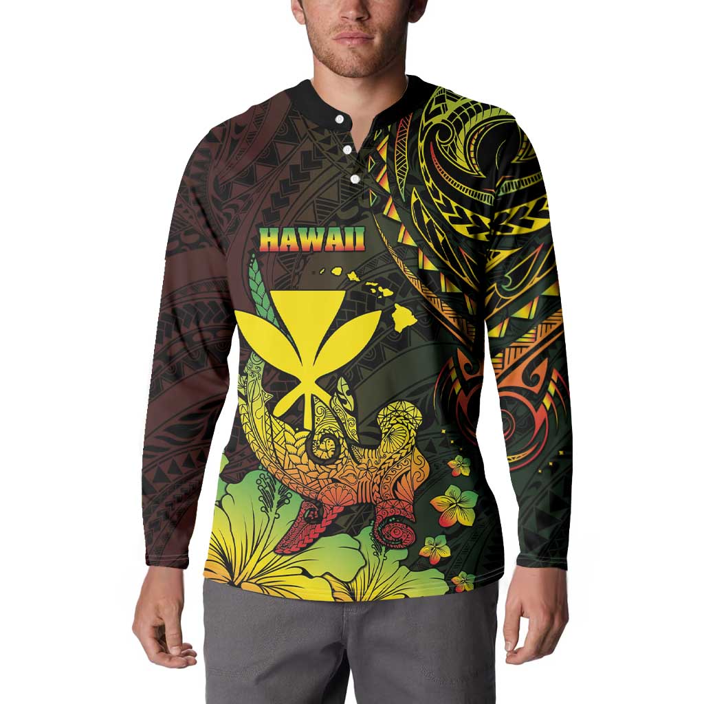 Personalised Hawaii Button Sweatshirt Kanaka Maoli With Hammerhead Shark DT04 - Polynesian Pride