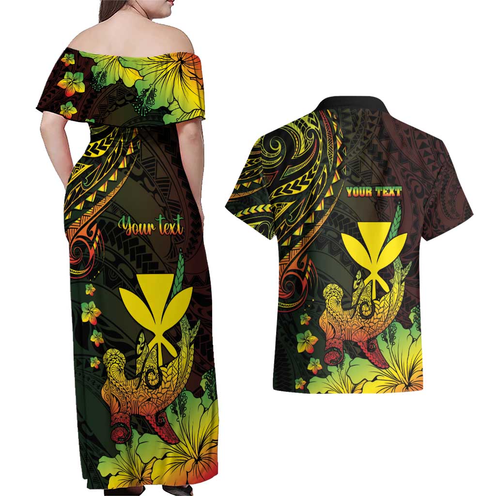 Personalised Hawaii Couples Matching Off Shoulder Maxi Dress and Hawaiian Shirt Kanaka Maoli With Hammerhead Shark