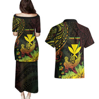 Personalised Hawaii Couples Matching Puletasi and Hawaiian Shirt Kanaka Maoli With Hammerhead Shark DT04 - Polynesian Pride