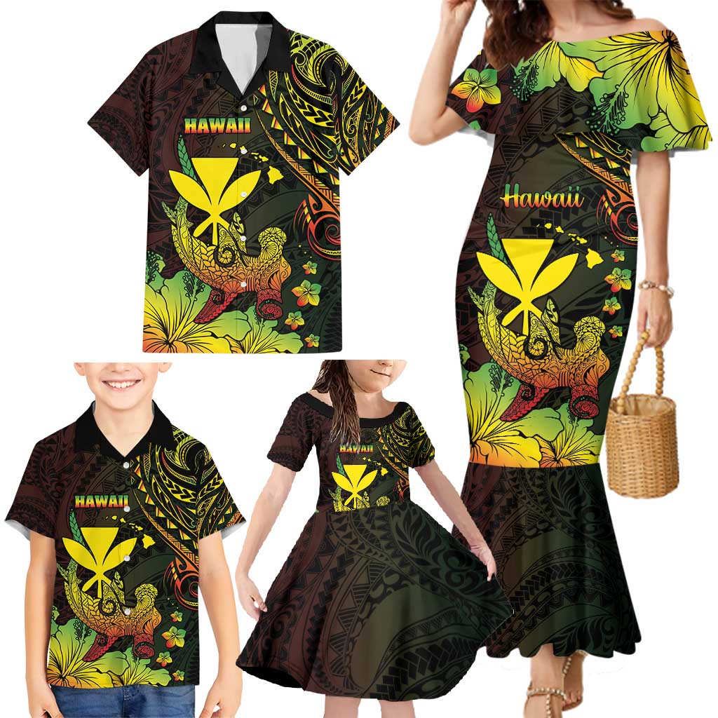 Personalised Hawaii Family Matching Mermaid Dress and Hawaiian Shirt Kanaka Maoli With Hammerhead Shark
