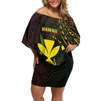 Personalised Hawaii Family Matching Off Shoulder Short Dress and Hawaiian Shirt Kanaka Maoli With Hammerhead Shark