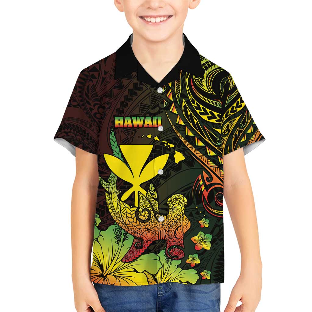 Personalised Hawaii Family Matching Off Shoulder Short Dress and Hawaiian Shirt Kanaka Maoli With Hammerhead Shark