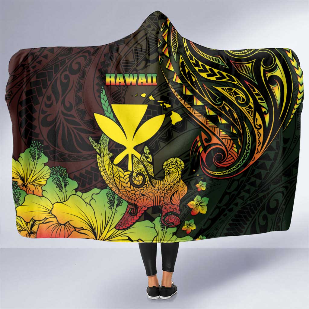 Hawaii Hooded Blanket Kanaka Maoli With Hammerhead Shark