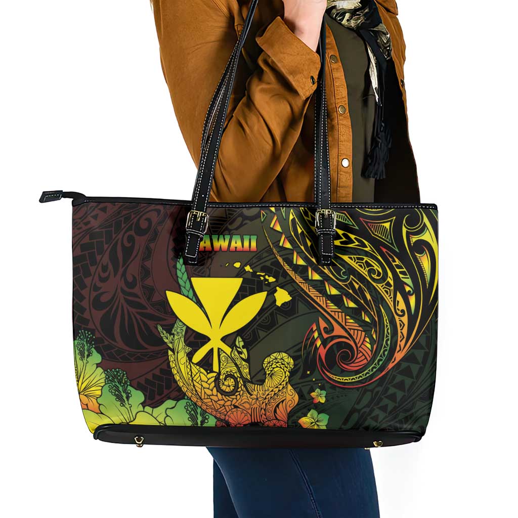 Hawaii Leather Tote Bag Kanaka Maoli With Hammerhead Shark DT04 - Polynesian Pride