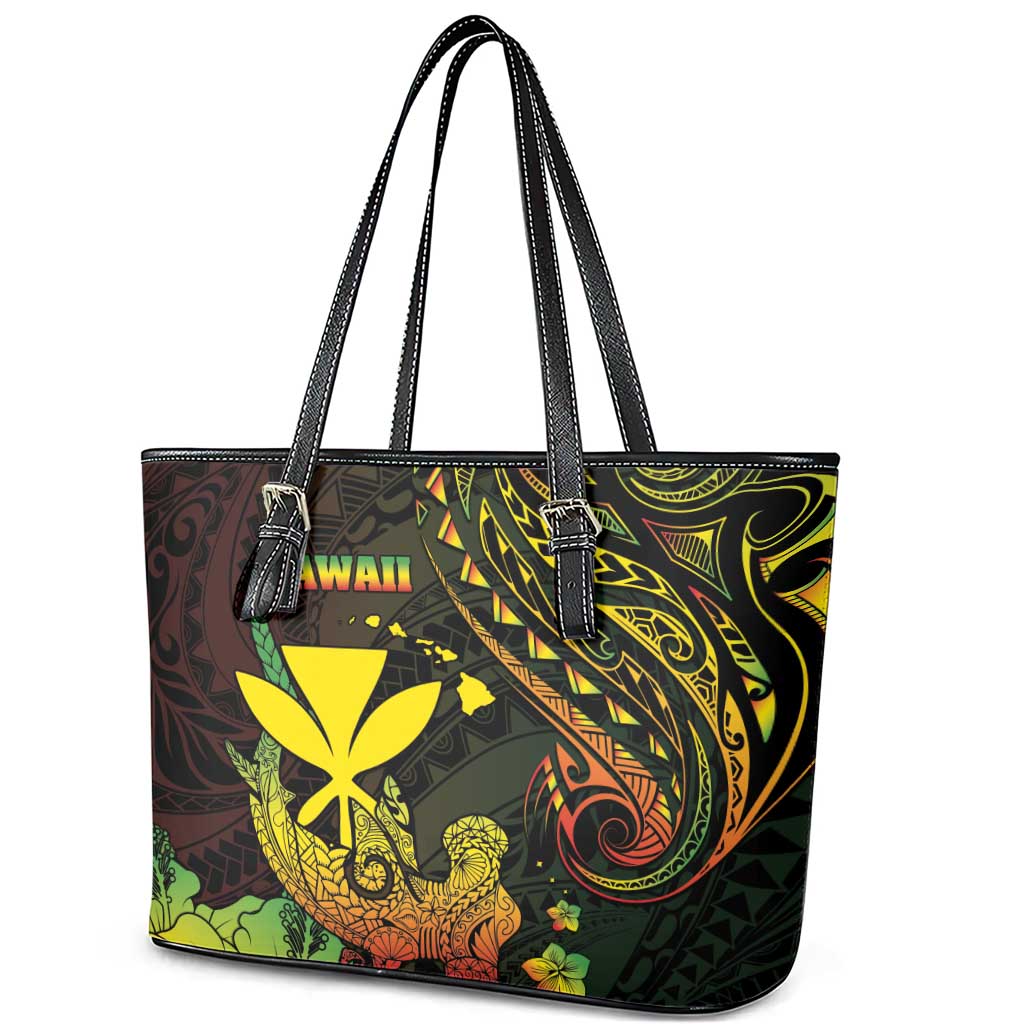 Hawaii Leather Tote Bag Kanaka Maoli With Hammerhead Shark DT04 - Polynesian Pride