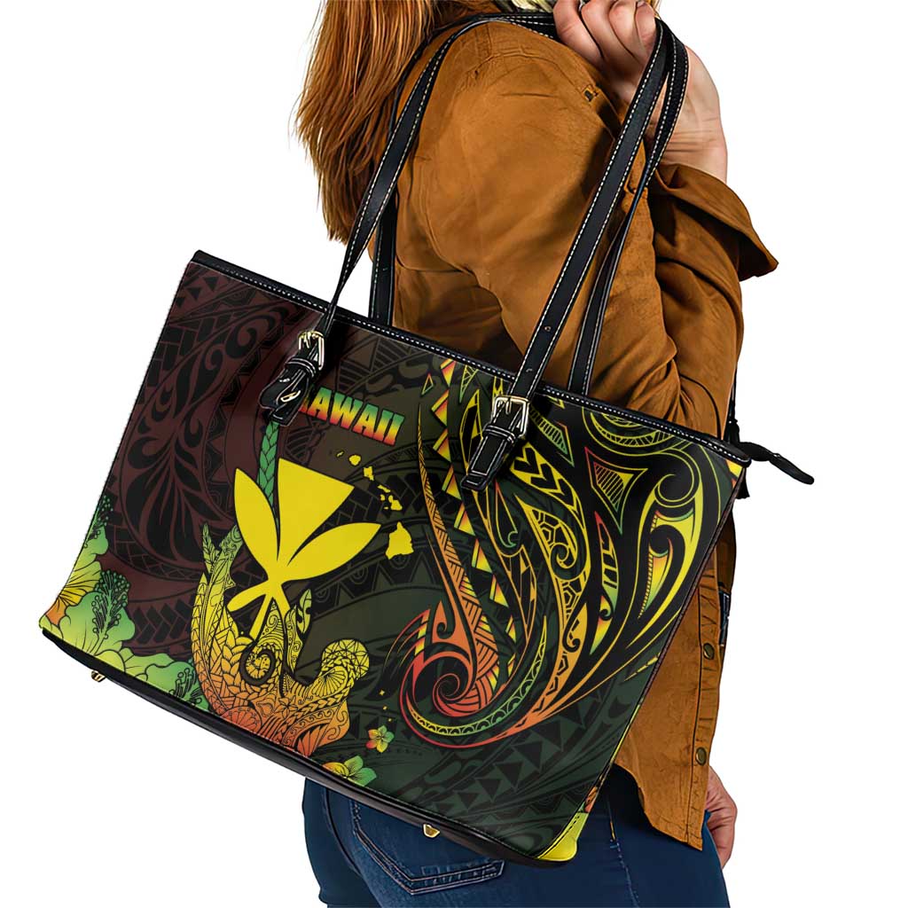 Hawaii Leather Tote Bag Kanaka Maoli With Hammerhead Shark DT04 - Polynesian Pride