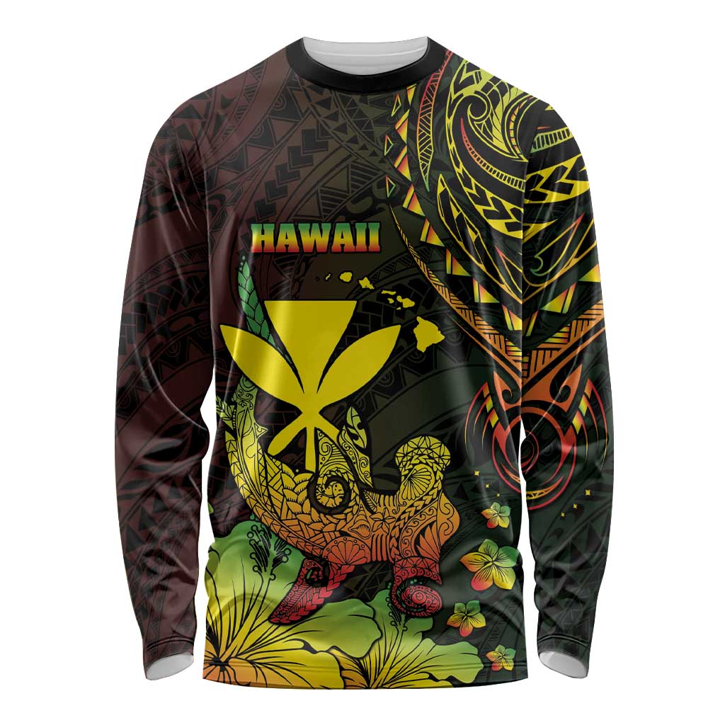 Personalised Hawaii Long Sleeve Shirt Kanaka Maoli With Hammerhead Shark DT04 Unisex Black - Polynesian Pride