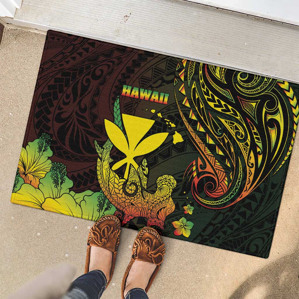 Hawaii Rubber Doormat Kanaka Maoli With Hammerhead Shark DT04 - Polynesian Pride