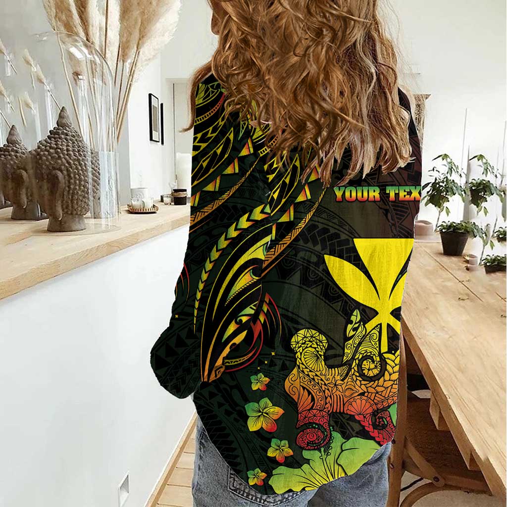 Personalised Hawaii Women Casual Shirt Kanaka Maoli With Hammerhead Shark