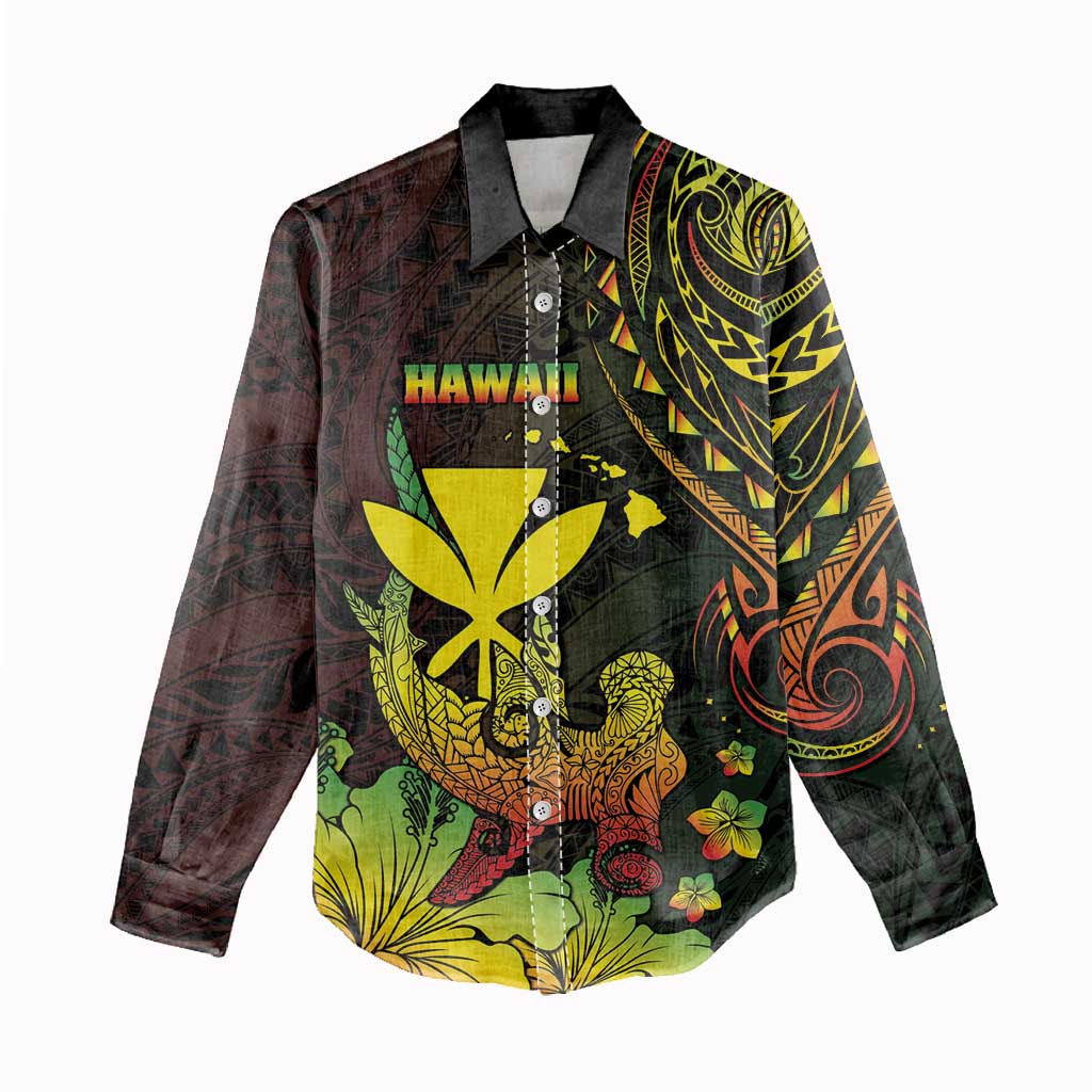 Personalised Hawaii Women Casual Shirt Kanaka Maoli With Hammerhead Shark