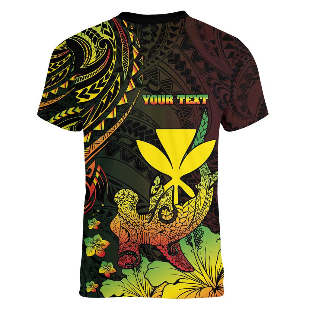 Personalised Hawaii Women V-Neck T-Shirt Kanaka Maoli With Hammerhead Shark DT04 - Polynesian Pride