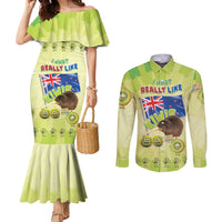 New Zealand Kiwi Couples Matching Mermaid Dress and Long Sleeve Button Shirt I Just Really Like Kiwis DT04 Green - Polynesian Pride