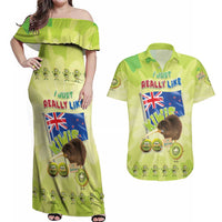 New Zealand Kiwi Couples Matching Off Shoulder Maxi Dress and Hawaiian Shirt I Just Really Like Kiwis DT04 Green - Polynesian Pride