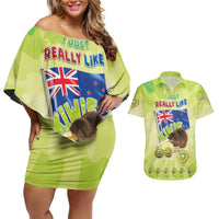 New Zealand Kiwi Couples Matching Off Shoulder Short Dress and Hawaiian Shirt I Just Really Like Kiwis DT04 Green - Polynesian Pride
