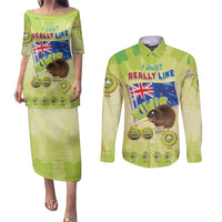 New Zealand Kiwi Couples Matching Puletasi and Long Sleeve Button Shirt I Just Really Like Kiwis DT04 Green - Polynesian Pride