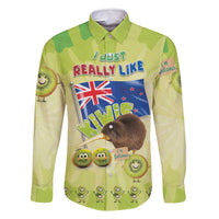 New Zealand Kiwi Family Matching Long Sleeve Bodycon Dress and Hawaiian Shirt I Just Really Like Kiwis DT04 Dad's Shirt - Long Sleeve Green - Polynesian Pride