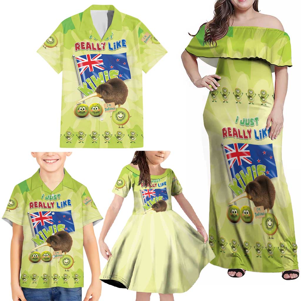 New Zealand Kiwi Family Matching Off Shoulder Maxi Dress and Hawaiian Shirt I Just Really Like Kiwis