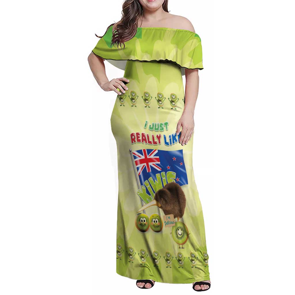 New Zealand Kiwi Family Matching Off Shoulder Maxi Dress and Hawaiian Shirt I Just Really Like Kiwis