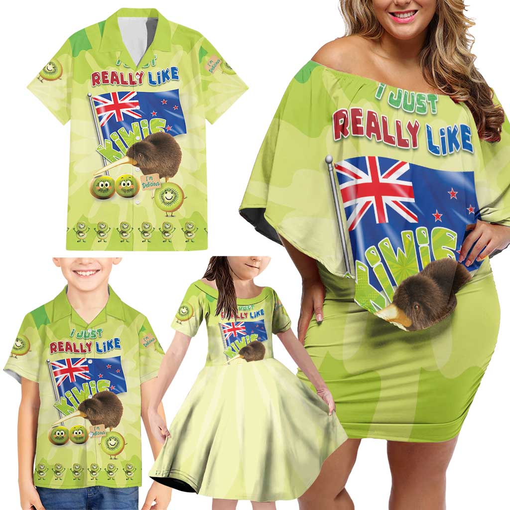 New Zealand Kiwi Family Matching Off Shoulder Short Dress and Hawaiian Shirt I Just Really Like Kiwis