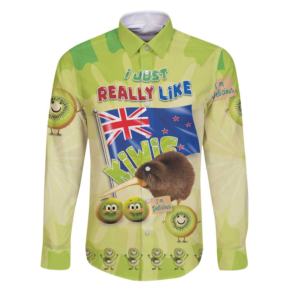 New Zealand Kiwi Family Matching Puletasi and Hawaiian Shirt I Just Really Like Kiwis DT04 Dad's Shirt - Long Sleeve Green - Polynesian Pride
