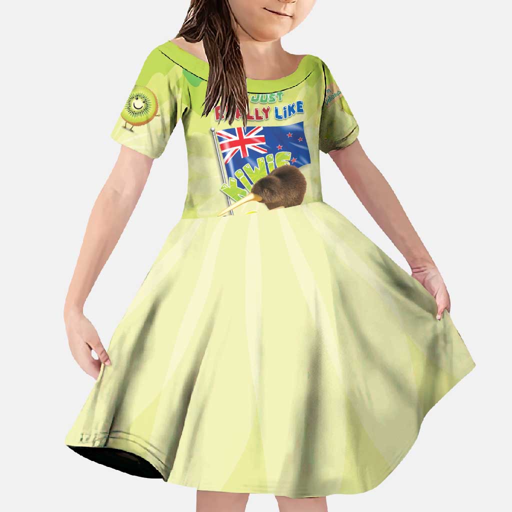 New Zealand Kiwi Family Matching Short Sleeve Bodycon Dress and Hawaiian Shirt I Just Really Like Kiwis DT04 Daughter's Dress Green - Polynesian Pride