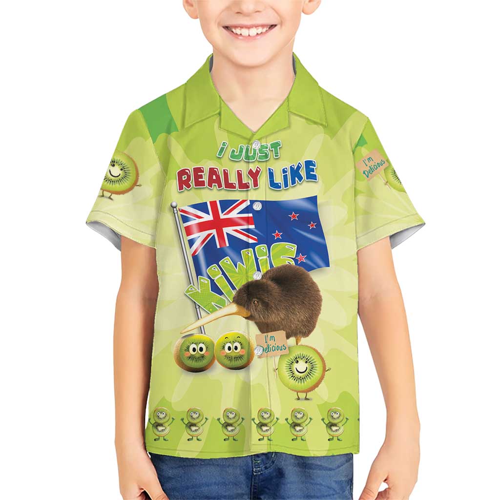 New Zealand Kiwi Family Matching Short Sleeve Bodycon Dress and Hawaiian Shirt I Just Really Like Kiwis DT04 Son's Shirt Green - Polynesian Pride