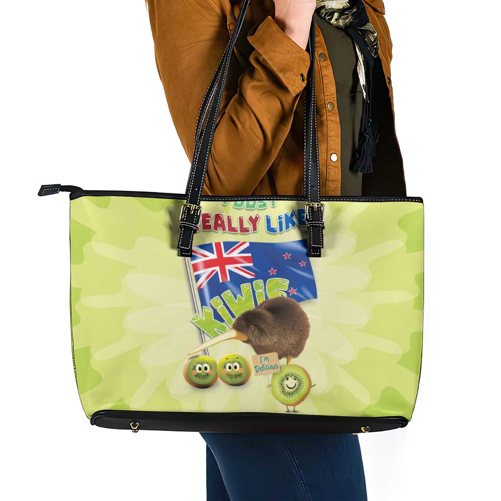 New Zealand Kiwi Leather Tote Bag I Just Really Like Kiwis DT04 - Polynesian Pride