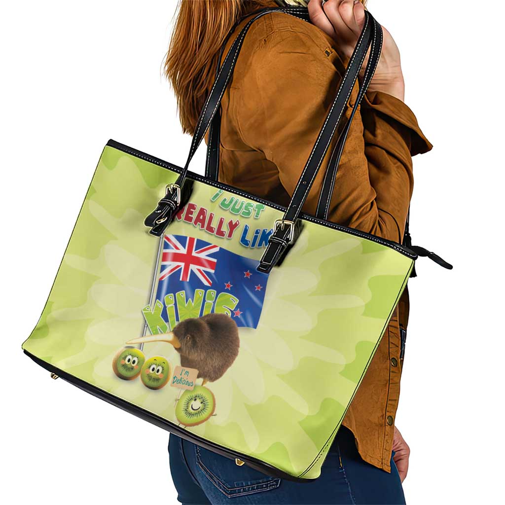 New Zealand Kiwi Leather Tote Bag I Just Really Like Kiwis DT04 - Polynesian Pride