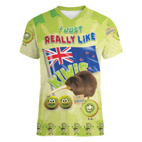 New Zealand Kiwi Women V-Neck T-Shirt I Just Really Like Kiwis DT04 Female Green - Polynesian Pride