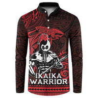 Hawaii Ikaika Warrior Button Sweatshirt Hawaiian Tribal Tattoo DT04 Red - Polynesian Pride