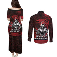 Hawaii Ikaika Warrior Couples Matching Puletasi and Long Sleeve Button Shirt Hawaiian Tribal Tattoo DT04 - Polynesian Pride