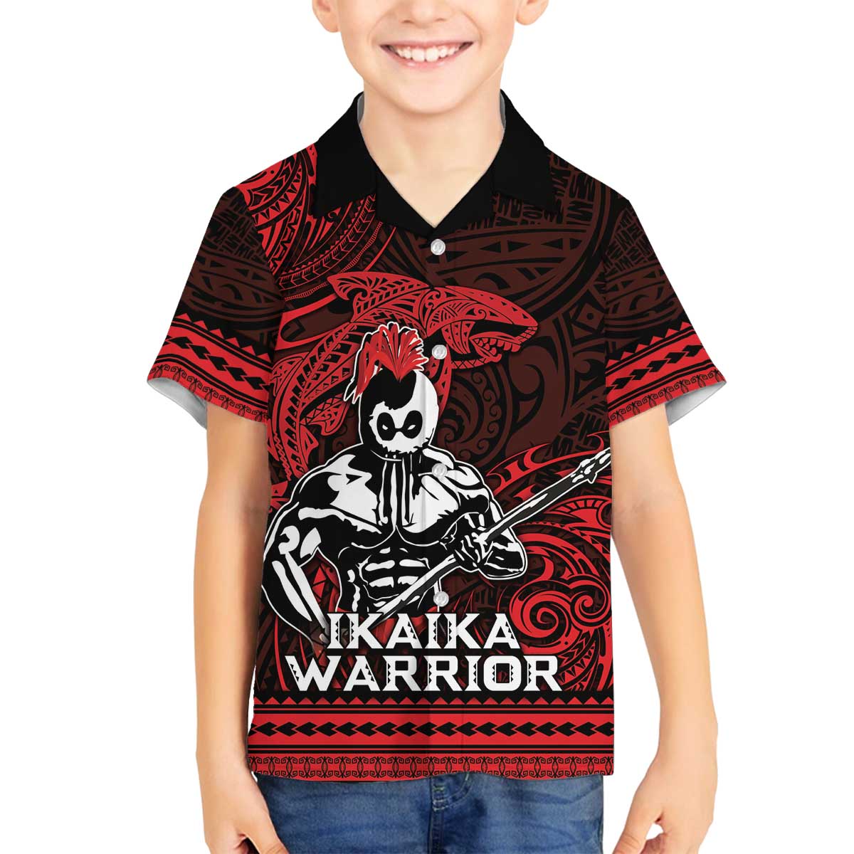 Hawaii Ikaika Warrior Family Matching Off The Shoulder Long Sleeve Dress and Hawaiian Shirt Hawaiian Tribal Tattoo